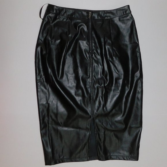 Black Pleather Pencil Skirt Size S Small - Picture 2 of 4